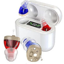 (White) Invisible In-Ear Hearing Aids with Charging Case - 2-Channel Sound OTC Hearing Aids for Seniors, Digital Display