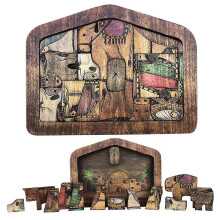 Nativity Scene Wooden Statue Puzzle Set Baby Jesus Crib Figurines