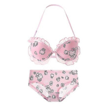 (32-70ABC, Bra underpants C) Y2k Hello Kitty 2pcs Underwear Set Sanrioed Women Anime Kawaii Cotton Small Breasts Bra Underpants Cartoon Student Sweet Girl