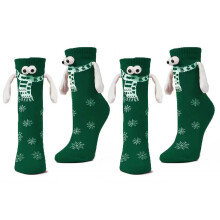 (One Size, Green) 2 Pairs Fun Magnetic Couple Socks Christmas Gift Soft Comfortable Hold Hands Eye Design Elastic Socks