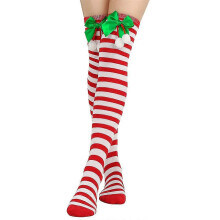 (Red And White) Striped/solid Long Stockings Christmas Pompom Bowknot Long Socks Thigh High Socks Over The Knee Socks Xmas-Good