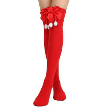 (Red) Striped/solid Long Stockings Christmas Pompom Bowknot Long Socks Thigh High Socks Over The Knee Socks Xmas-Good