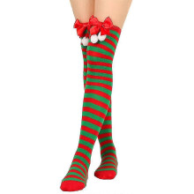 (Green And Red) Striped/solid Long Stockings Christmas Pompom Bowknot Long Socks Thigh High Socks Over The Knee Socks Xmas-Good