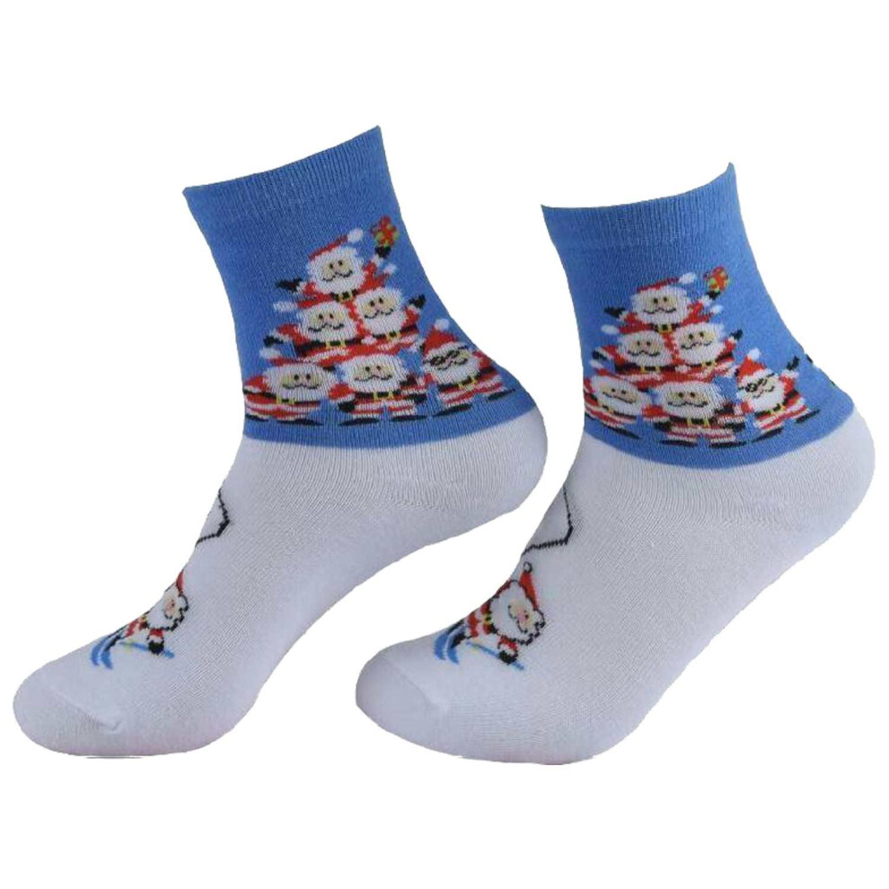 True Face (Blue) Kids Christmas Theme Winter Snowman Santa Socks Blue