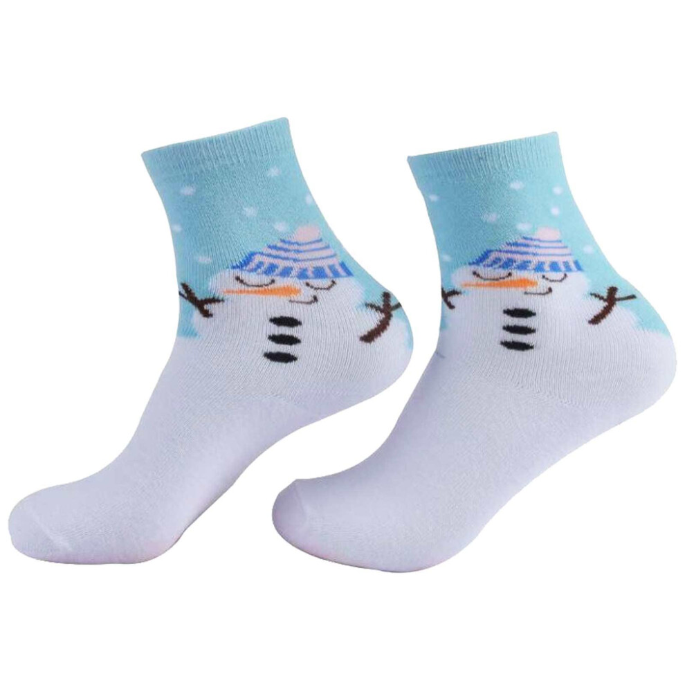 True Face (Light ) Kids Christmas Theme Winter Snowman Santa Socks Blue
