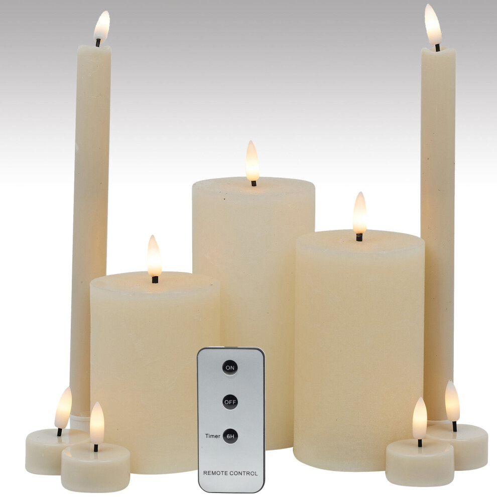 9 Pcs LED Dinner Candle Set Flameless Flickering Flame Wick Timer Remote Battery