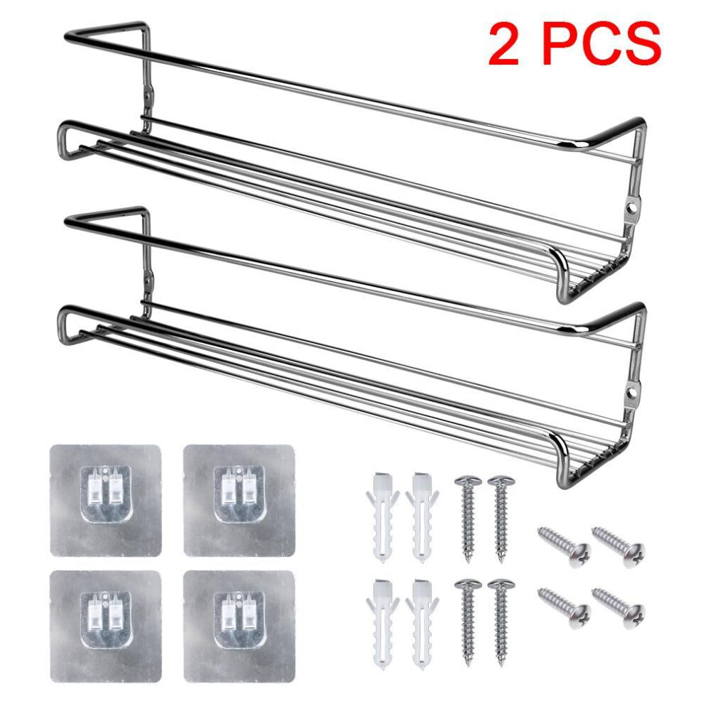 (silver) Spice Jar Storage Rack Single Layer For Home Restaurant Wall-mounted 2 Pcs Seasoning Shelf Metal Hanging Racks