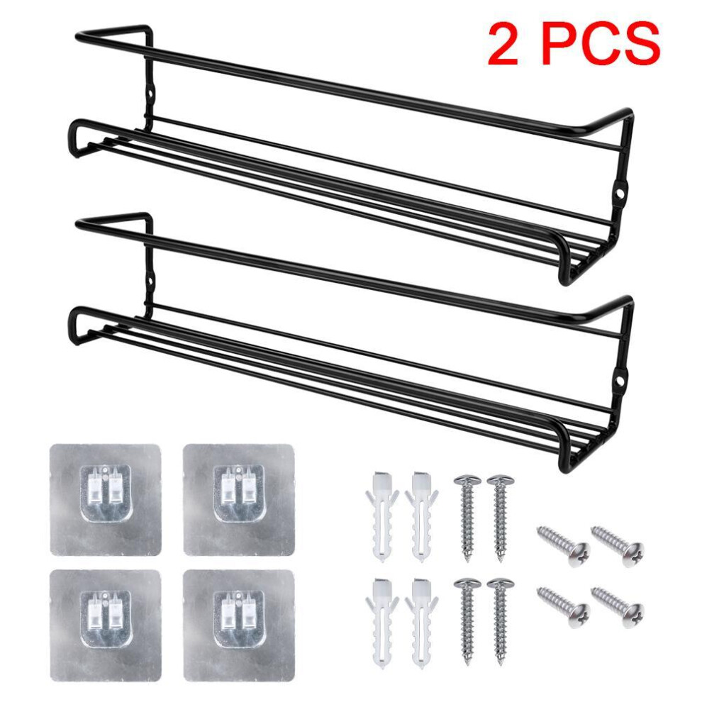 (black) Spice Jar Storage Rack Single Layer For Home Restaurant Wall-mounted 2 Pcs Seasoning Shelf Metal Hanging Racks