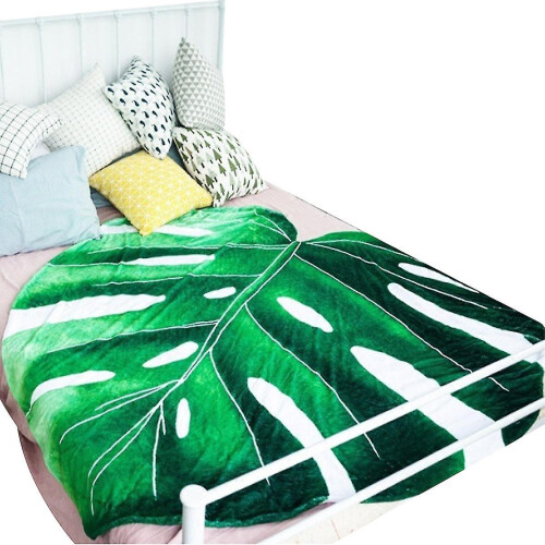 (white, 200*230CM) Leaf Blanket Green Plant Throw Blankets 1