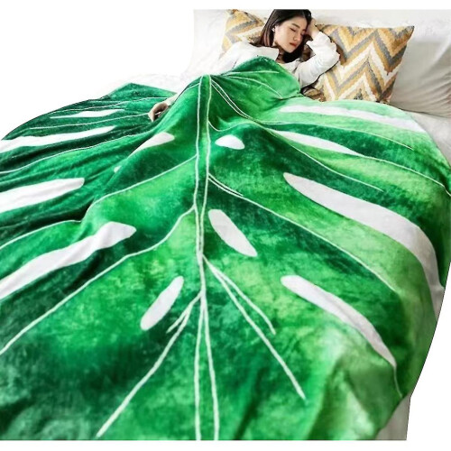 (white, 100*150CM) Leaf Blanket Green Plant Throw Blankets