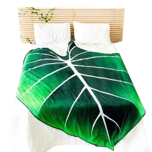(black, 150*200CM) Leaf Blanket Green Plant Throw Blankets 2