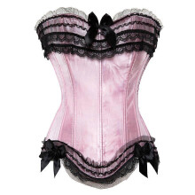 (XXXL, MULTI) Sexy Satin Lace Overlay Corset Bustier Overbust Burlesque Corselet Top Bodyshaper Lingerie Showgirl Party Costume Plus Size