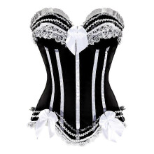 (6XL, 8068 White) Sexy Satin Lace Overlay Corset Bustier Overbust Burlesque Corselet Top Bodyshaper Lingerie Showgirl Party Costume Plus Size
