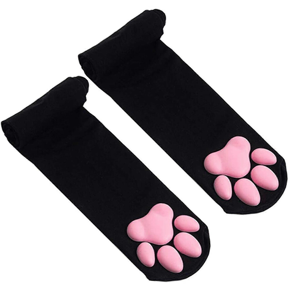 Thigh High Socks Pink Thigh High Socks Cute Cat Paw Pad Socks1 Pair-Black-image