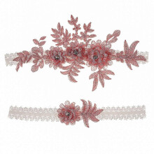 (Bean Paste) 2 Pieces Elastic Garters With Rhinestone Flower Lace