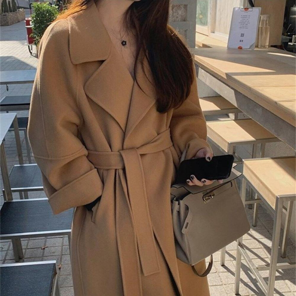 (brown, L) New Ladies Autumn And Winter New Double-faced Wool Long Woolen Coat High-grade Woolen Coat Woman Clothes