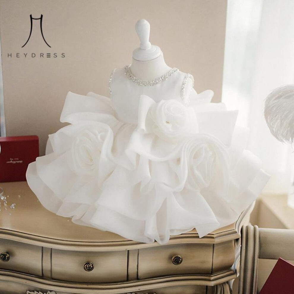 (white, 90) Baby One-Year-Old Dress Princess Dress New Style Baby Girl's Puffy Yarn Birthday White Dress Western Style Puffy Yarn Party Dress for Girl