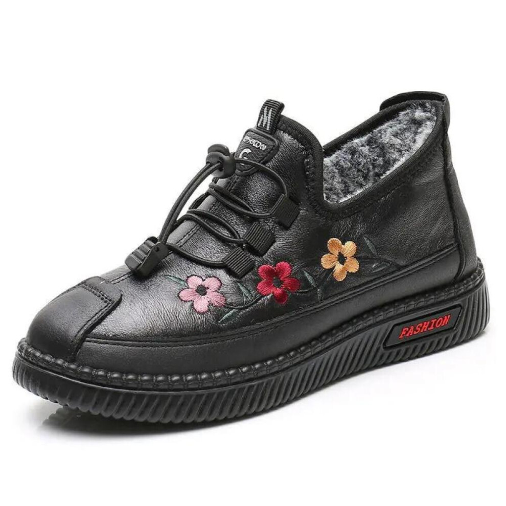 (black, 40) Leather Fur Moccasins Women Sport Sneaker For Elderly Female Soft Warm Comfortable Loafers  Zapatos Mujer Chaussures 2024
