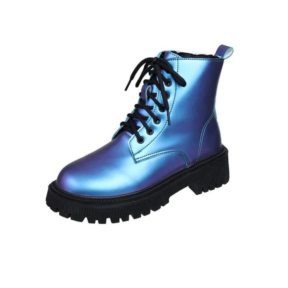 (blue, 36) Pu Mid-calf Fashion Boots 2024 Hot Sale Square Heel Ladies Shoes Winter  Lace-up Round Toe Mid Heel Solid Novelty Women&apos;s Boots
