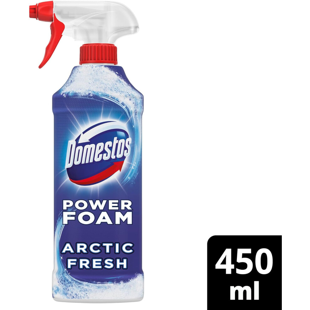 (Domestos Power Foam Arctic Fresh Toilet & Bathroom Cleaner Spray sprays upside down & eliminates 99.99% of germs for cle) Domestos Power Foam Arctic