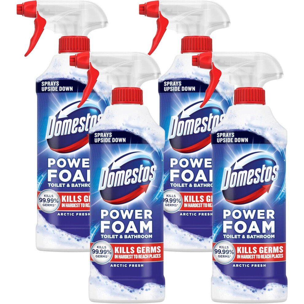 (Domestos Power Foam Arctic Fresh Toilet & Bathroom Cleaner Spray sprays upside down & eliminates 99.99% of germs for cle) Domestos Power Foam Arctic