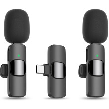 Wireless Lavalier Lapel Microphone for iPhone 15 Series/Android/Computer - Bluetooth Mini Phone Microphones - 2 Clip on Mics with USB C Interface