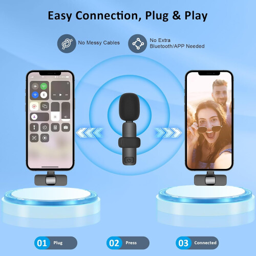 Wireless Lavalier Lapel Microphone for iPhone 15 Series/Android/Computer - Bluetooth Mini Phone Microphones - 2 Clip on Mics with USB C Interface 2