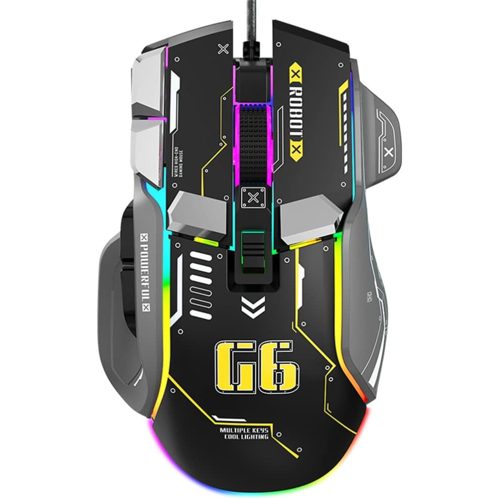 (Black) Ergonomic Gaming Mouse - Customizable, Comfortable, And Precision-Driven, Wired Rgb Gamer Mouse With 10 Programmable Buttons Black 7386060711524