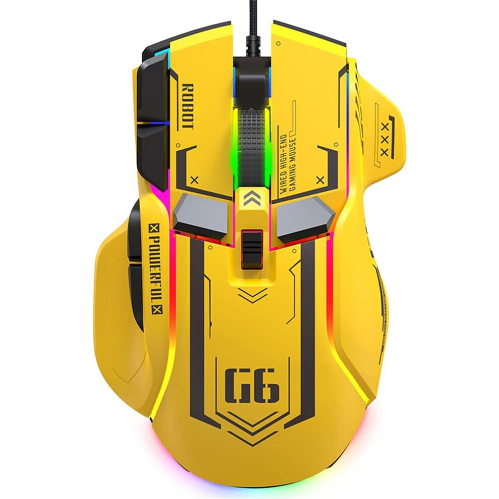 (Yellow) Ergonomic Gaming Mouse - Customizable, Comfortable, And Precision-Driven, Wired Rgb Gamer Mouse With 10 Programmable Buttons Yellow 7386060711517