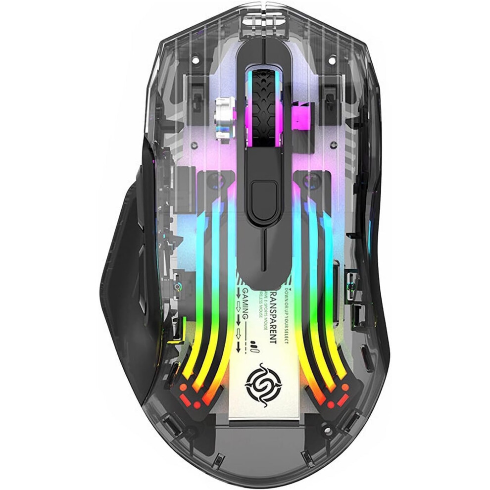 (Black) Bluetooth Wireless Mouse,Tri-Mode 2.4G/Usb-C/Bluetooth Mouse Up To 3600 Dpi,Transparent Mechanical Gaming Mouse,Chroma Rgb Backlit Black 7386060711456