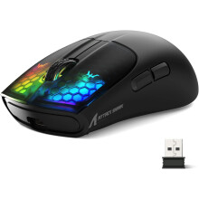 (Black) Wireless Gaming Mouse with Tri-Modes BT 5.1/2.4Ghz/USB-C,Lightweight 49g,PAW3212 Optical Sensor,Rechargeable Battery,RGB LED Honeycomb Mice