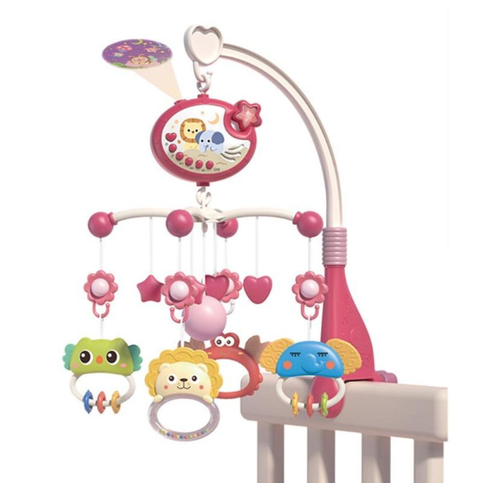 (pink, 1pc) Musical Baby Crib Mobile, Hanging Rotating Animals Rattles and Ceiling Light Projector with Stars, Nursery Toys with Melodies