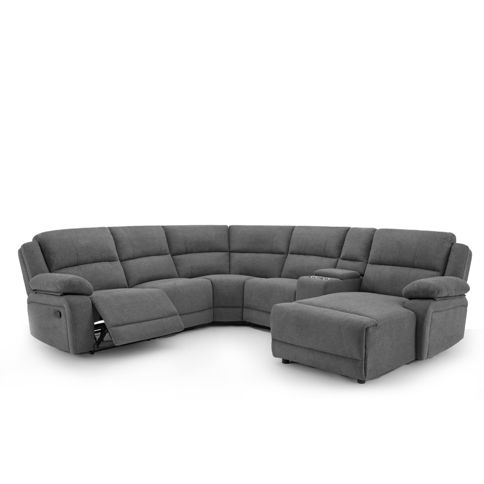 (Dark Grey, 5 Seater) DUBLIN 4 AND 5 SEATER FABRIC CORNER RECLINER SOFA