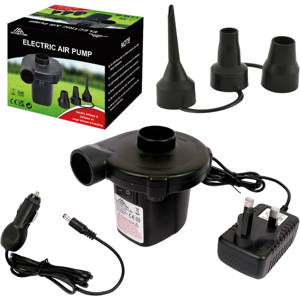 AC Electric Air Pump Camping Inflatables Airbed Mattress Paddling Pool 3 Nozzles
