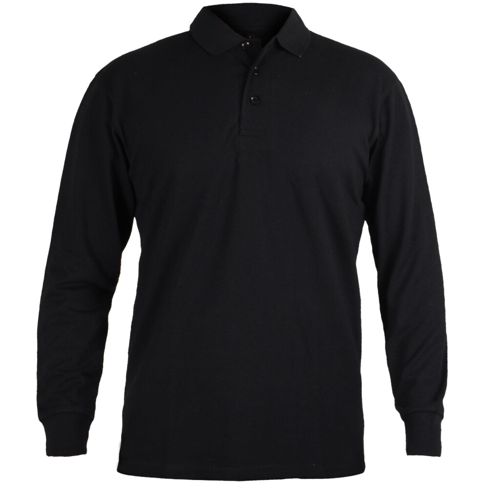 (Black, L) Mens Polo Shirt Plain Casual Breathable LongSleeve