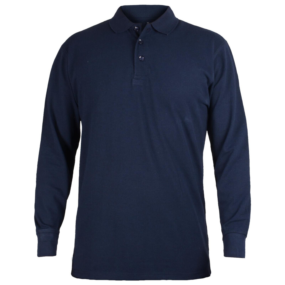 (Navy, S) Mens Polo Shirt Plain Casual Breathable LongSleeve