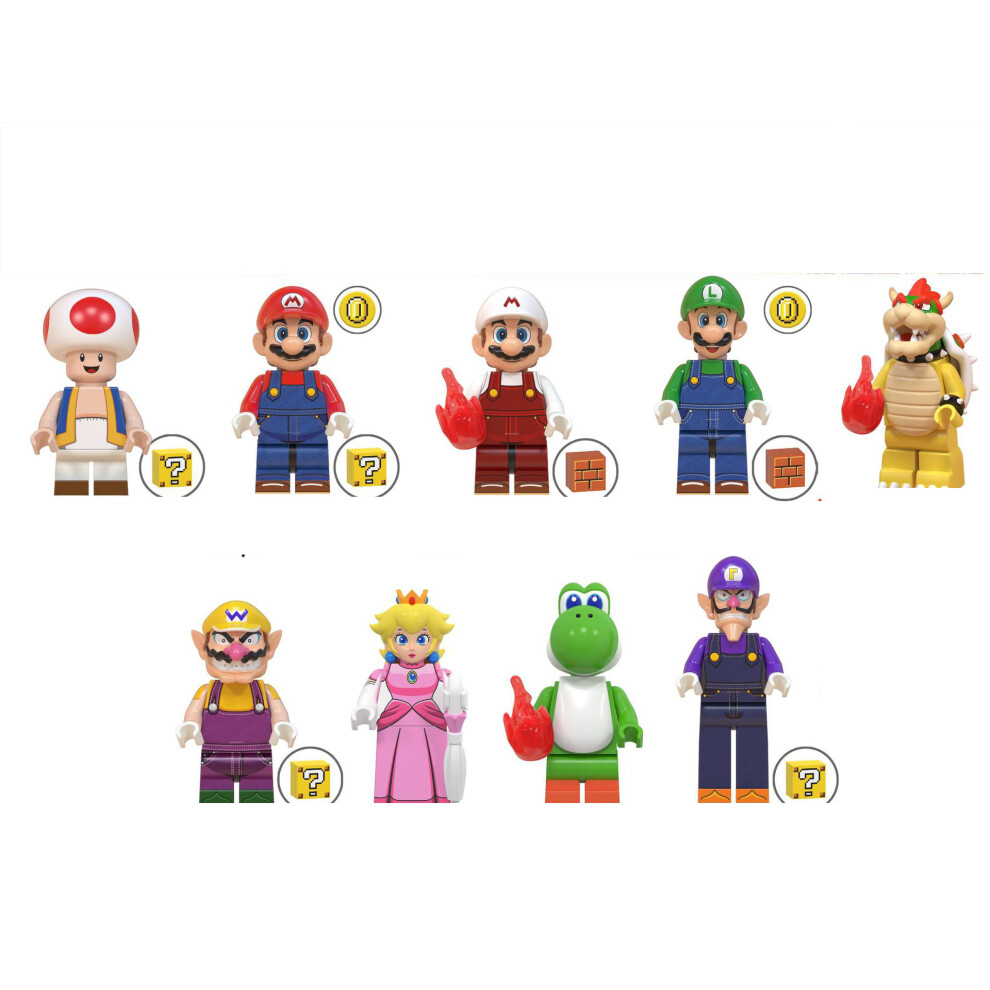 9PCS Super Mario Luigi Peach Princess Mushroom Mini Figures Building Blocks Characters Fits Lego Kids Best Gift