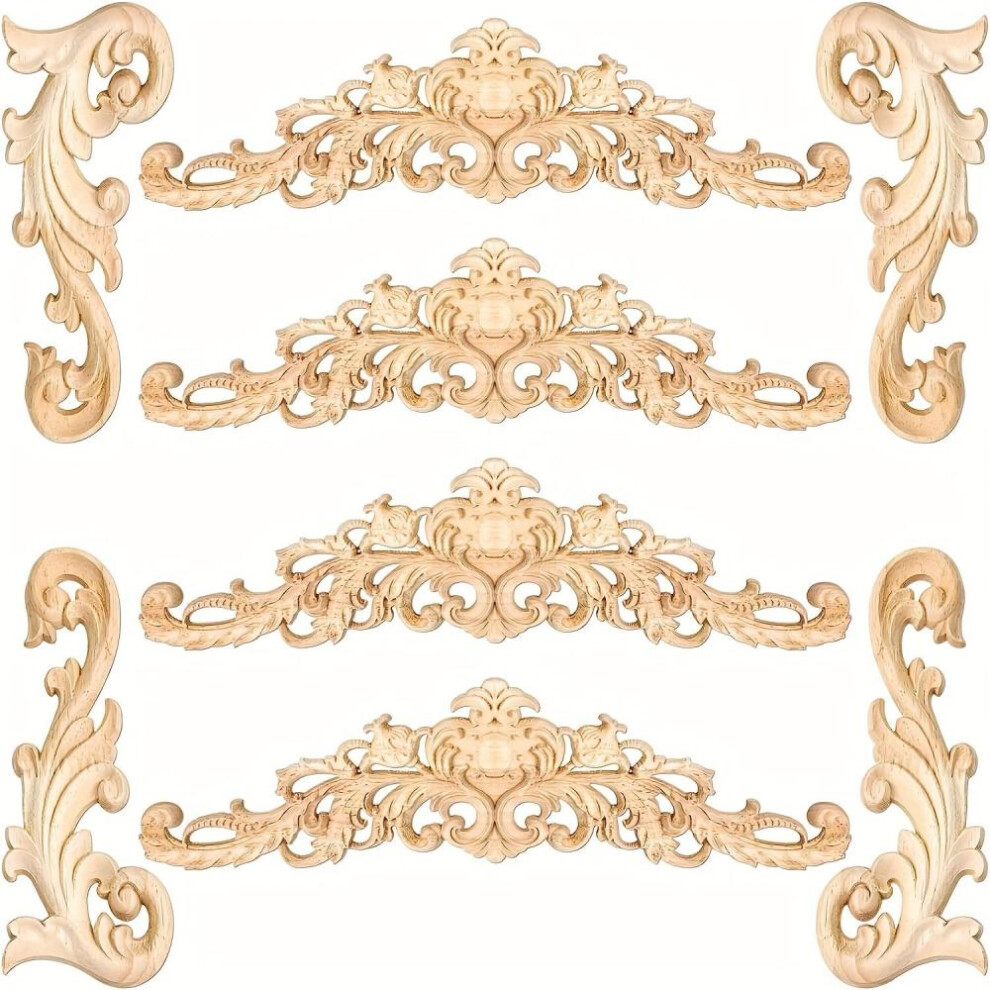 (as the picture) 8 Pcs Wood Appliques, Decorative Wood Appliques And Onlays For Furniture Wood Carved Onlays Appliques, Diy Decorative Wood Appliques