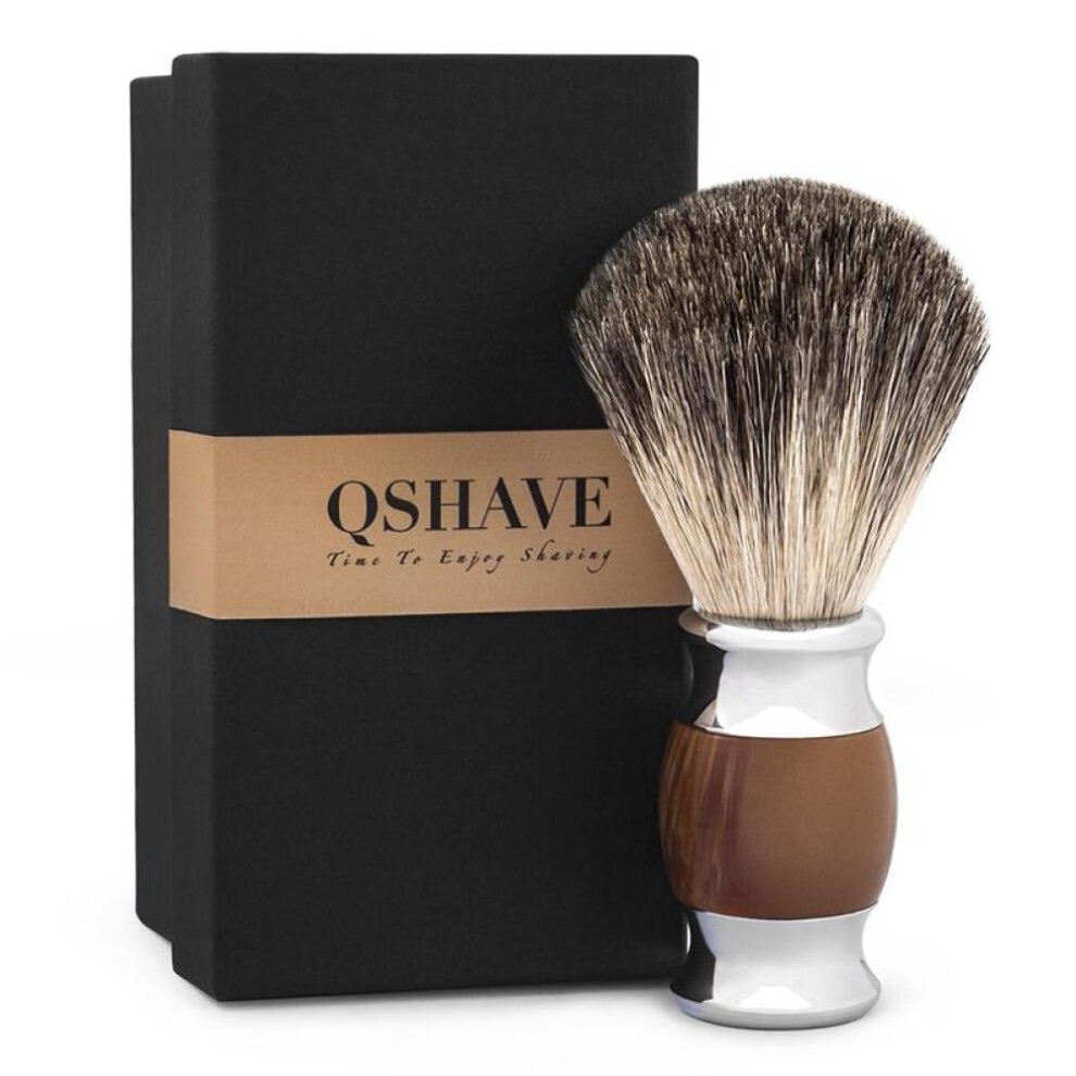 (brown) Qshave Man Pure Badger Hair Shaving Brush 100% Original For Double Edge Safety Straight Classic Safety Razor Agate Imitation