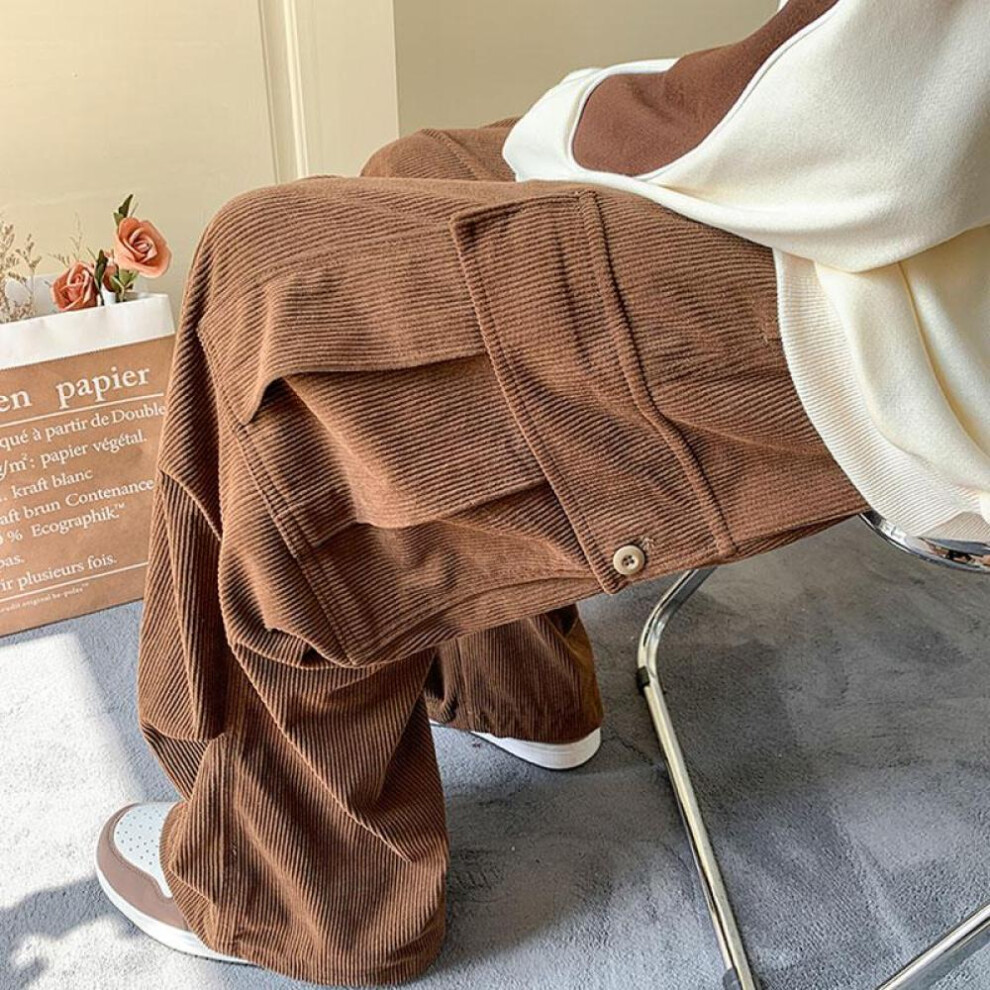 (coffee, XL) Men&apos;s Brown Y2k Baggy Japan Pants Oversized Corduroy Loose Wide Leg Cargo Pant Trousers Casual Men Sweatpants Streetwear Korean