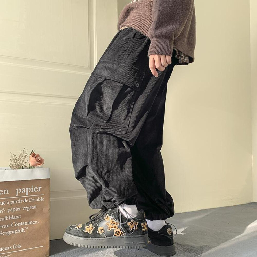 (black, 2XL) Men&apos;s Brown Y2k Baggy Japan Pants Oversized Corduroy Loose Wide Leg Cargo Pant Trousers Casual Men Sweatpants Streetwear Korean