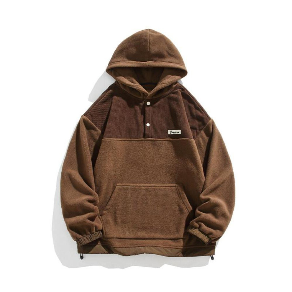 (brown, XL) Men&apos;s Y2k Spring Autumn Jacket Brown Hoodies Hooded Coat Couple Patchwork Loose Sweatshirts Overcoats Korean Autumn Clothes Men