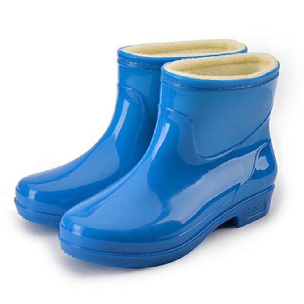 (blue, 41) Women&apos;s Warm Rain Boots Waterproof Rain Shoes Female Large Size Non-slip Plus Velvet Working Shoes