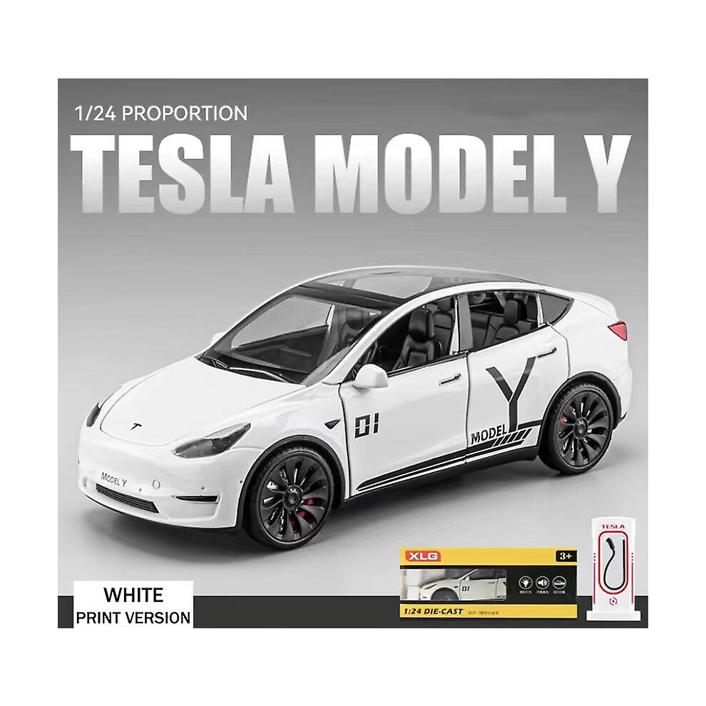 (White 2 Whit Box) Mini Auto 1:24 Simulation Tesla Model Y Suv Alloy Cars Toy Diecasts Vehicles Metal Model Car Decoration For Kids Gift Boy Toy-image-OPC-PFTQSG9-NEW