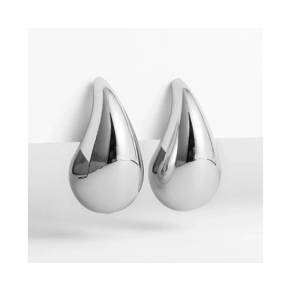(Silver, 18mm) 925 Sterling Silver 18K Gold Plated Chunky Dome Water Drop Earring