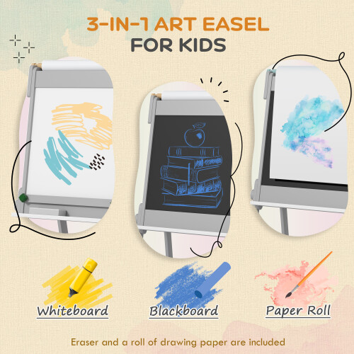 AIYAPLAY Double-Sided Art Easel for Kids with Paper Roll, Storage Boxes 2