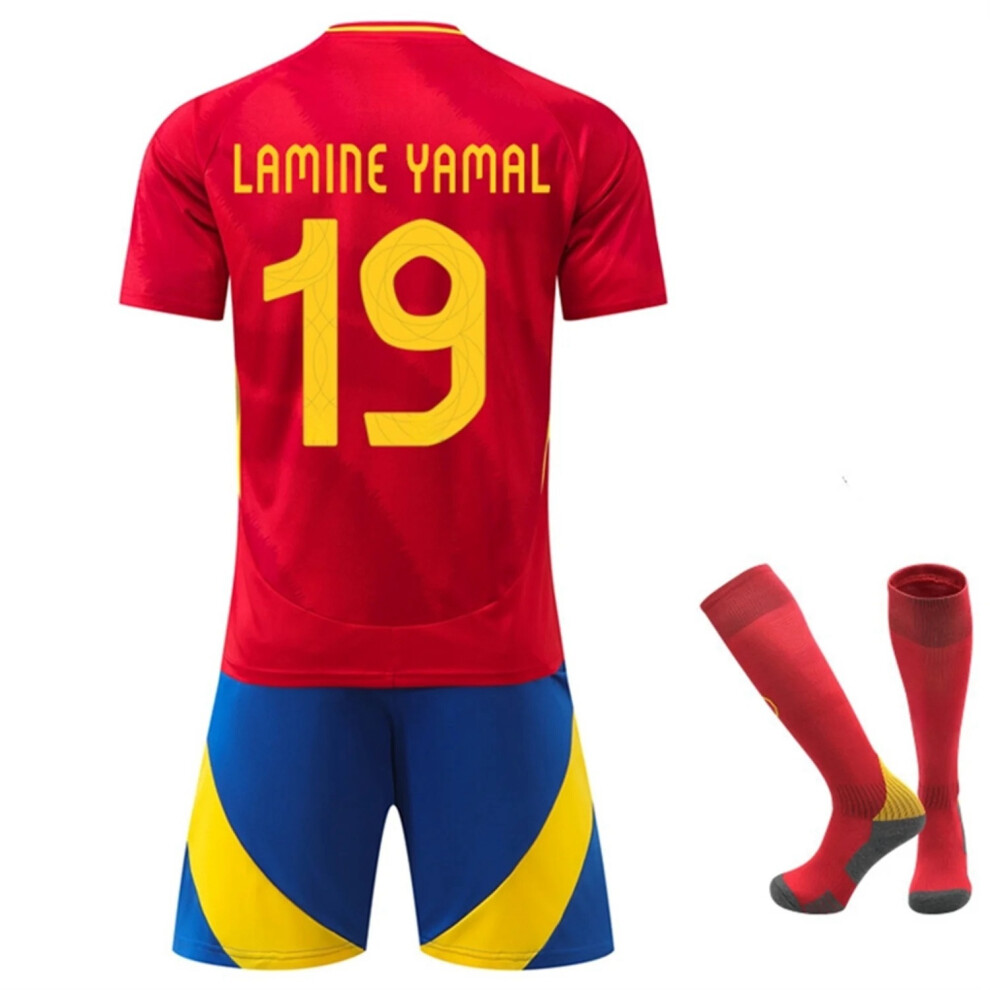 (26(140-150CM)) 24/25 Home Red Activewear No.19 Lamine Yamal Football Fans Training Shirt Kits For Kids And Adult