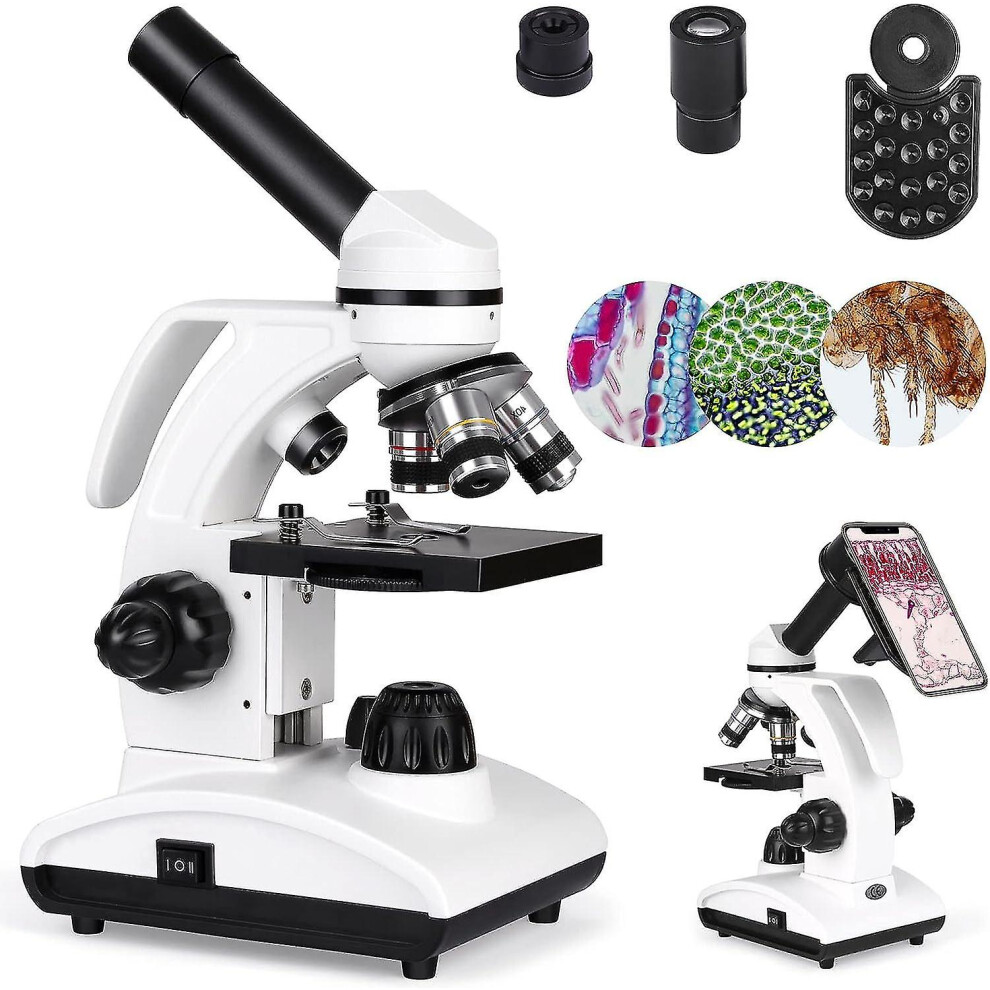 40x-1000x Microscope For Laboratories And Students, Compound Monocular With Handle, Eyepiece (wf10x/25x) And 10 Sliders, With Phone Adapter