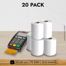(20 Till Rolls) 57x40mm Thermal Till Rolls for Credit Card Machines Cash Registers PDQ Machines