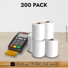 (200 Till Rolls) 57x40mm Thermal Till Rolls for Credit Card Machines Cash Registers PDQ Machines